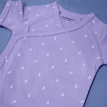 PURPLE LEAF PRINT HALF BODY HALF SLEEVES ROMPER